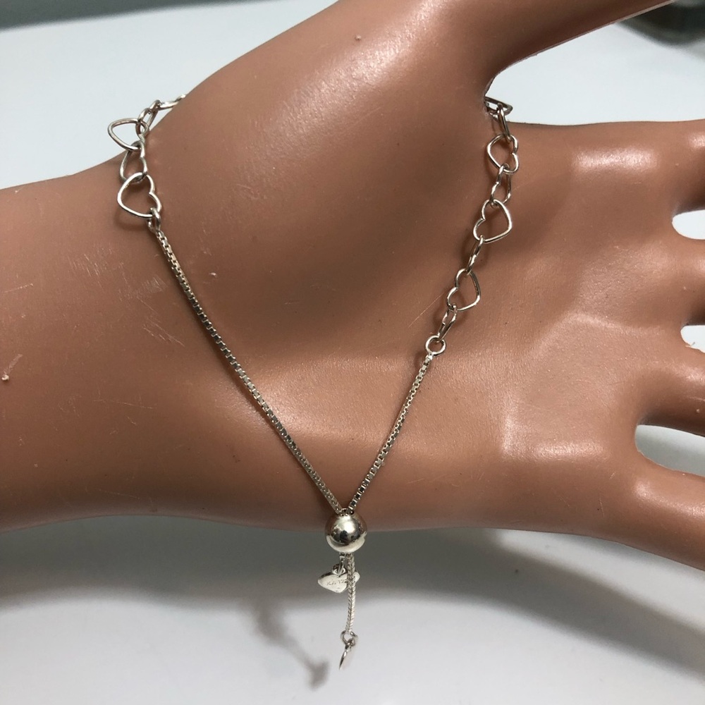 By KA 1772 Sterling Silver Open Hearts  Chain Adjust. Bolo Slide 925 Bracelet - Picture 3 of 9